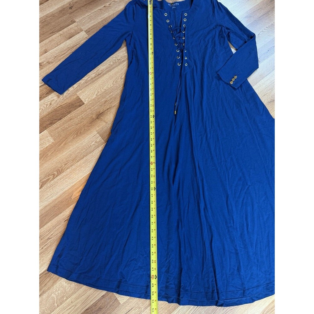 Soft Surroundings Petite L Royal Blue Lace Up Maxi Dress Long Sleeve Womens Boho - Picture 6 of 9